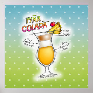 24" X 24" POSTER - PINA COLADA RECEPT COCKTAIL KUN