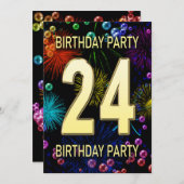 24e anniversaire Fête Invitation Fireworks Bubbles (Devant / Derrière)