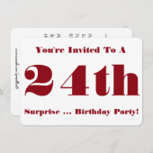 24e Invitation de fête d'anniversaire surprise, ro (Devant / Derrière)