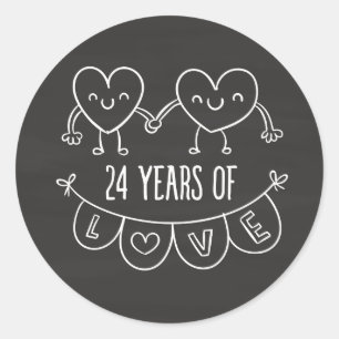 24e Jubileum Gift Chalk Hearts Ronde Sticker