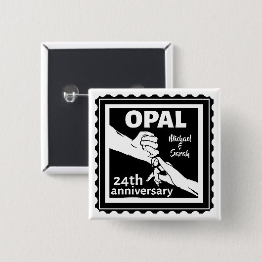 24e trouwdag traditionele opal vierkante button 5,1 cm (Voorkant /achterkant)