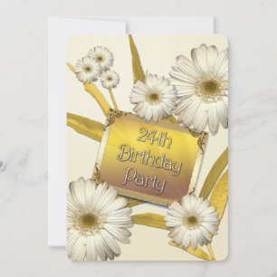 24e uitnodiging van de Birthday Party met daisies