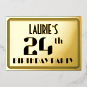 24e verjaardag: Art Deco Kijk "24" en naam Folie Uitnodiging (Voorkant)