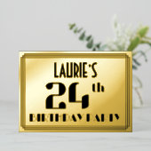 24e verjaardag: Art Deco Kijk "24" en naam Folie Uitnodiging (Staand Voorkant)