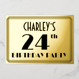 24e verjaardag — Art Deco look "24" + Naam Folie Uitnodiging