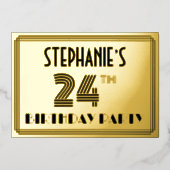 24e verjaardag — Art Deco Style "24" en naam Folie Uitnodiging (Voorkant)