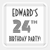 24e verjaardag: Art Deco Style + aangepaste naam Vierkante Sticker (Voorkant)