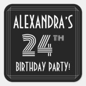 24e verjaardag: Art Deco Style en aangepaste naam Vierkante Sticker (Voorkant)