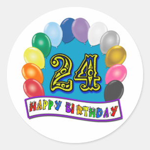 24e verjaardag cadeaus met gesorteerd ballonontwer ronde sticker