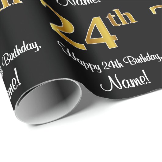 24e verjaardag: Elegant Luxe Faux Gold Look # Cadeaupapier (Rol Hoek)