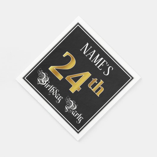 24e verjaardag — Fancy script, Faux Gold look Servet (Hoek)