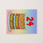 24e verjaardag: Fun Cake and Candles + Custom Name Legpuzzel (Horizontaal)