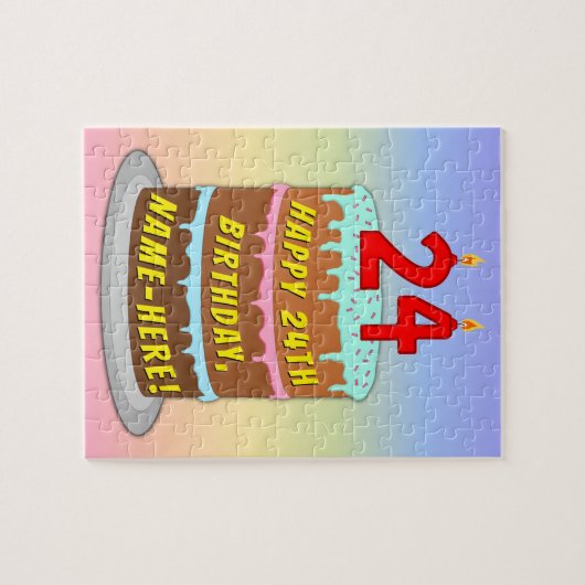 24e verjaardag: Fun Cake and Candles + Custom Name Legpuzzel (Horizontaal)