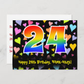 24e verjaardag: Fun Hearts Pattern, Regenboog 24 Briefkaart (Voorkant / Achterkant)