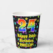 24e verjaardag: Fun Stars Pattern en Rainbow 24 Papieren Bekers (Achterkant)