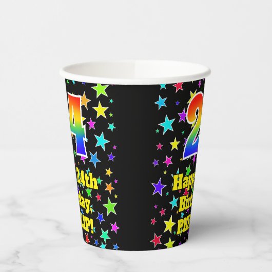 24e verjaardag: Fun Stars Pattern en Rainbow 24 Papieren Bekers (Links)