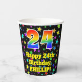 24e verjaardag: Fun Stars Pattern en Rainbow 24 Papieren Bekers (Voorkant)