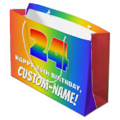 24e verjaardag: kleurrijk, vun regenboogpatroon # groot cadeauzakje (Achterkant Gekanteld)