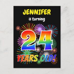 24e verjaardag - Leuk vuurwerk, Rainbow Look "24" Briefkaart