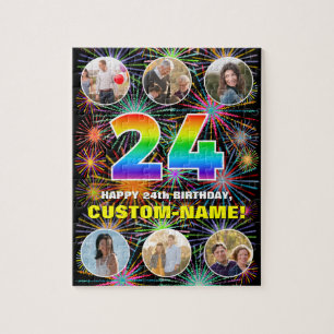24e verjaardag: Leuke regenboog #, aangepaste naam Legpuzzel
