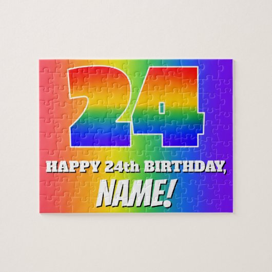 24e verjaardag — Meerkleurig regenboogpatroon "24" Legpuzzel (Horizontaal)