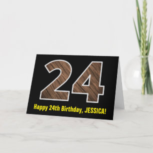 24e verjaardag: Naam + Faux Hood Grain Patroon "24 Kaart
