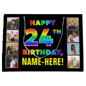 24e verjaardag: regenboogtekst, aangepaste foto's  groot cadeauzakje (Voorkant)