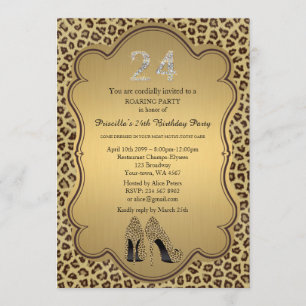 24e, Verjaardagsfeest, 24e, Cheetah High Heels Sch Kaart