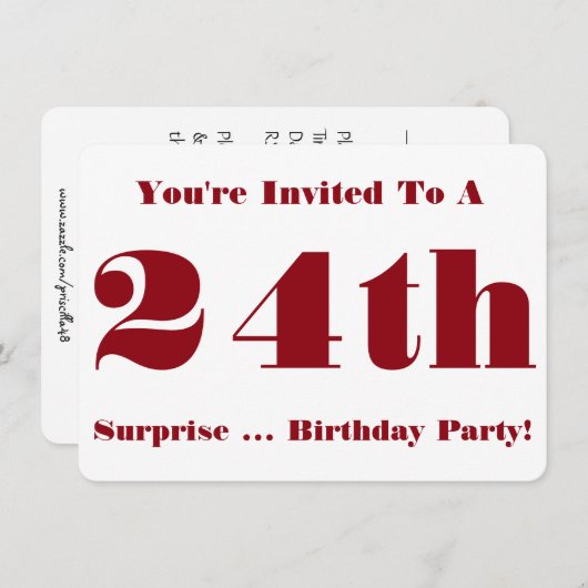 24e Verrassing Verjaardagsfeest Uitnodigen, rood e Kaart (Voorkant / Achterkant)