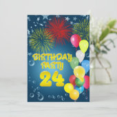 24ste verjaardag Uitnodiging met ballonnen (Staand voorkant)