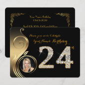 24th, Birthday Invitation, Number Diamond, Foto 2 Kaart (Voorkant / Achterkant)