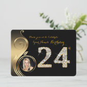 24th, Birthday Invitation, Number Diamond, Foto 2 Kaart (Staand voorkant)
