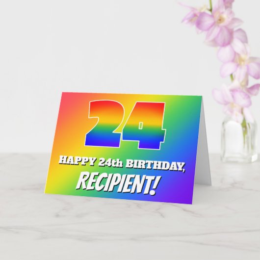 24th Birthday: Multicolored Rainbow Pattern # 24 Kaart (Orchidee)
