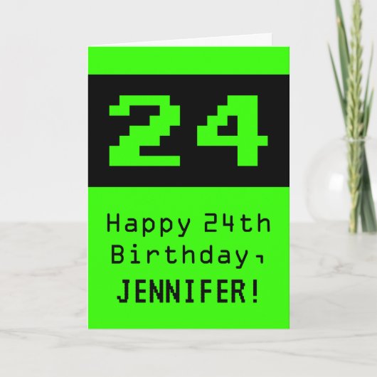 24th Verjaardag: Nerdy / Geeky Stijl "24" en Naam Kaart (Voorkant)