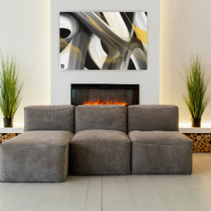 24x18" Trend Abstracte Kunst Canvas Zwart Wit Goud Afdruk