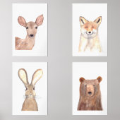24x36 Bois mûre Aquarelle Forêt Animaux ensemble (Recto)