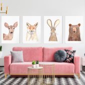 24x36 Bois mûre Aquarelle Forêt Animaux ensemble (Salon)