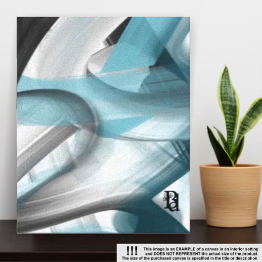 24x36"Trend Abstract Kunstcanvas Zwart Wit Blauw Canvas Afdruk