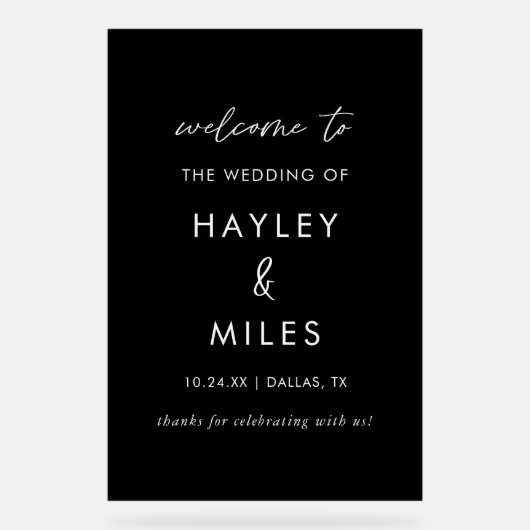 24x36 Zwarte Minimalistische Trouwbegroeting Acryl Bord (Voorkant)