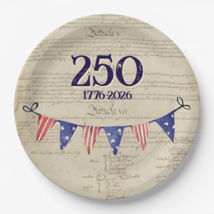 250 4 juli Vintage Patriottische VS-feest Papieren Bordje