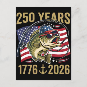 250 jaar 1776 2026 patriottisch basvissen Amerika Feestdagenkaart
