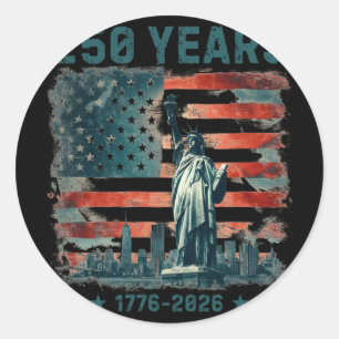 250 Jaar Amerika Herdenking 1776 2026 Standbeeld V Ronde Sticker