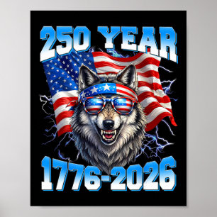 250 Jaar Amerikaans 1776 2026 250e Wolf Patriotisc Poster