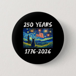 250 Jaar Amerikaanse Vlag 1776-2026 Kat Sterrennac Ronde Button 5,7 Cm