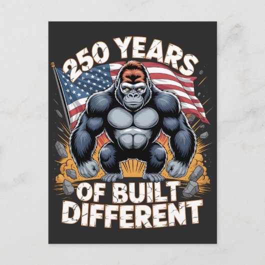 250 Jaar Built Different Gorilla Patriottisch Briefkaart (Voorkant)