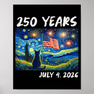 250 Jaar Kat Sterrennacht 4 juli 250ste verjaardag Poster