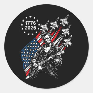 250 Jaar Straaljagers Vlag Abe Lincoln Spelend Ronde Sticker