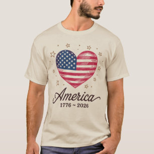 250 Jaar Vlag Hart 1776 2026 250e 4 juli T-shirt
