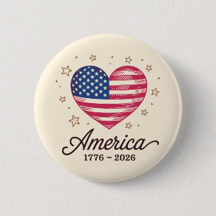 250 Jaar Vlag Hart 1776 2026 250e 4e Juli Ronde Button 5,7 Cm