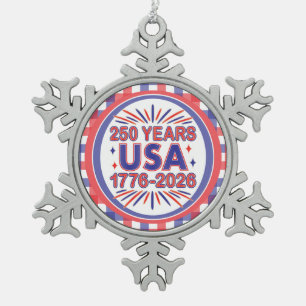 250 Jaar VS   1776–2026 Semiquincentennial Tin Sneeuwvlok Ornament